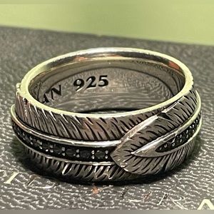 David Yurman Southwest Feather band ring. size 9 (US), 925 (black diamonds)